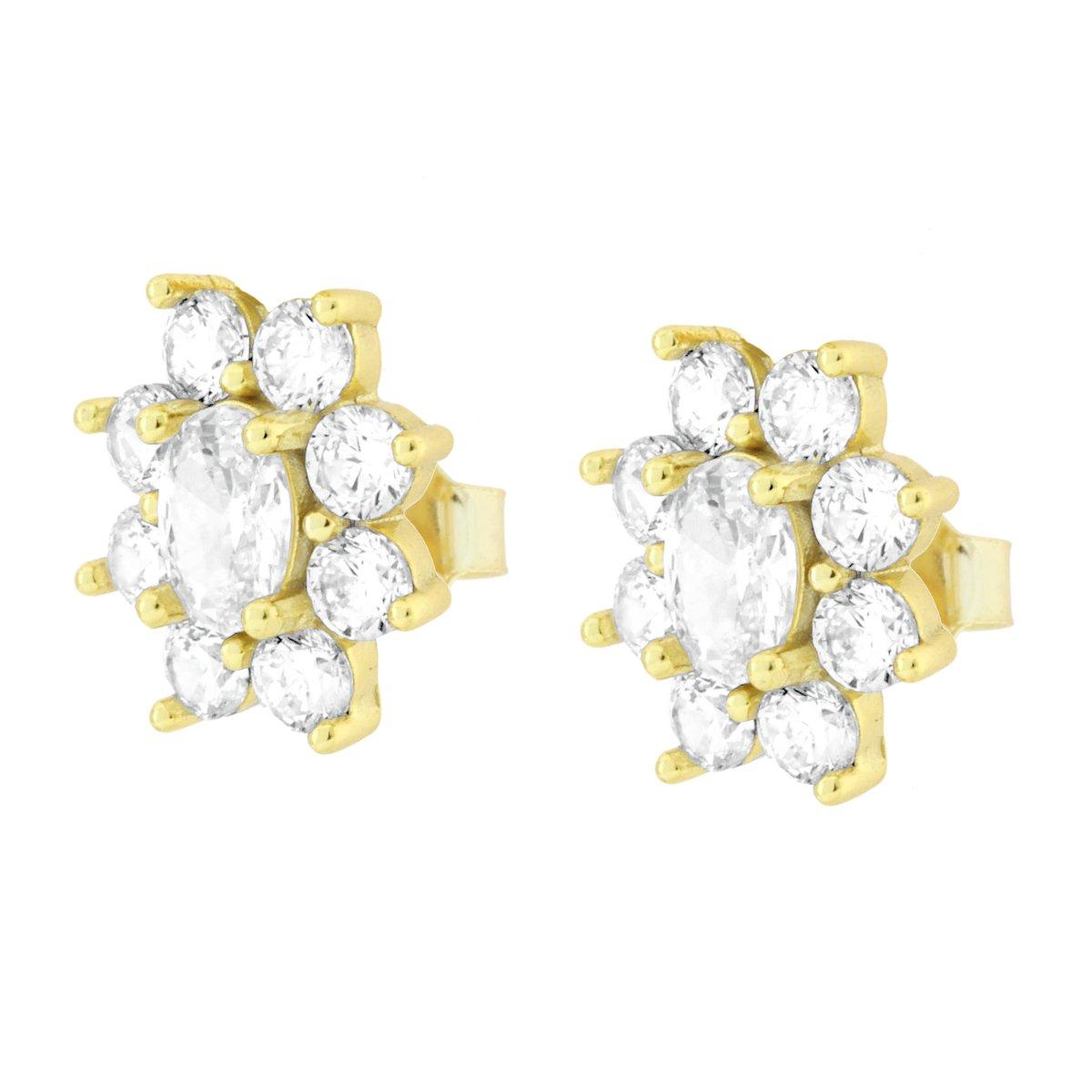 Parure Set Orecchini e Ciondolo Fiore Bianco con Cubic Zirconia Bianchi in ARGENTO 925 Galvanica Oro