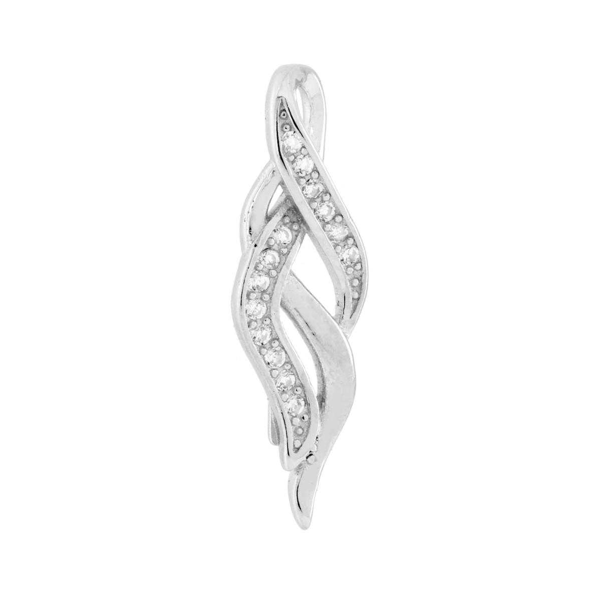 Parure Set Orecchini e Ciondolo Nastro con Cubic Zirconia Bianchi in ARGENTO 925 Galvanica Rodio