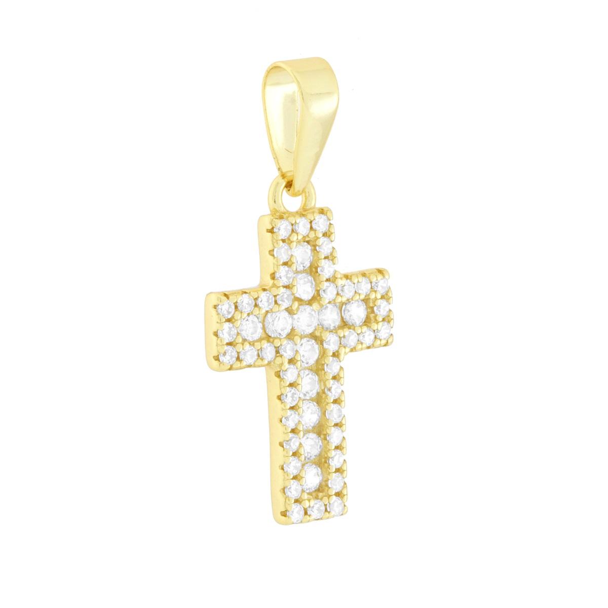 Parure Set Orecchini e Ciondolo Croce con Cubic Zirconia Bianchi in ARGENTO 925 Galvanica Oro