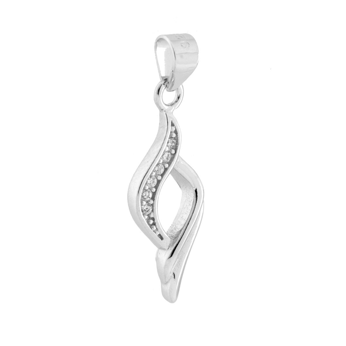 Parure Set Orecchini e Ciondolo Foglia con Cubic Zirconia Bianchi in ARGENTO 925 Galvanica Rodio