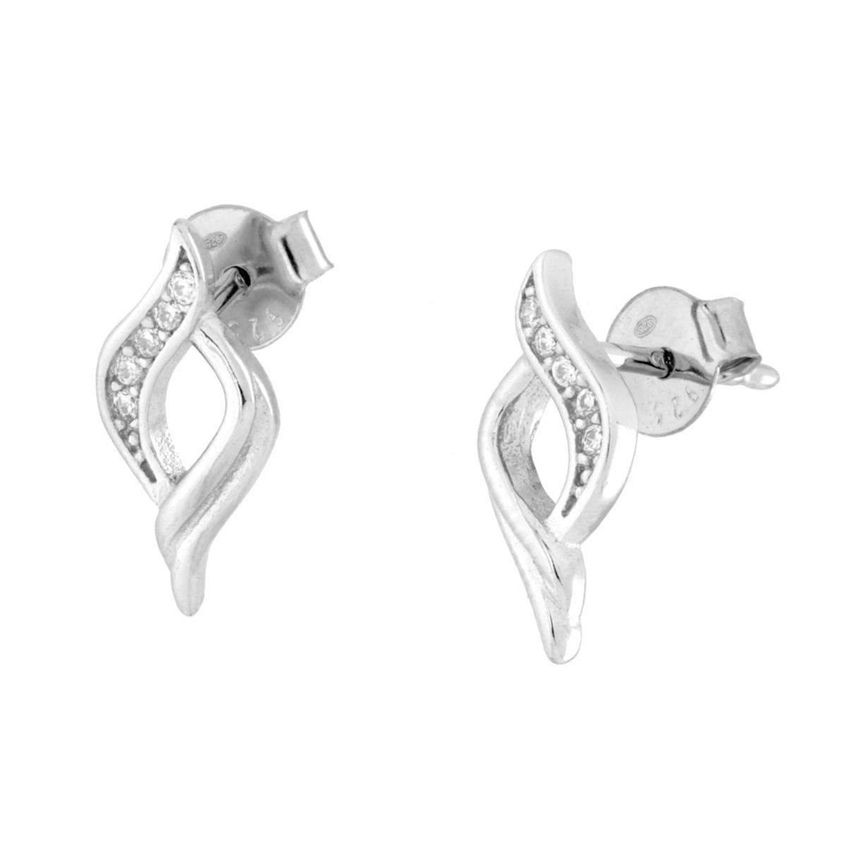 Parure Set Orecchini e Ciondolo Foglia con Cubic Zirconia Bianchi in ARGENTO 925 Galvanica Rodio