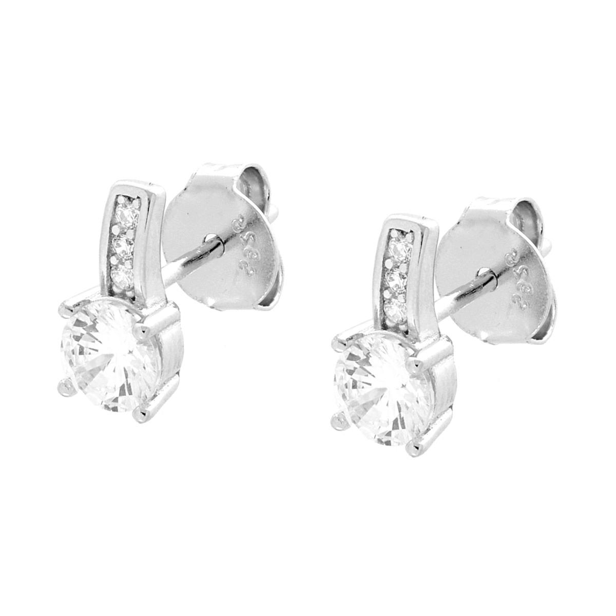 Parure Set Orecchini e Ciondolo Punto Luce Tondo Cubic Zirconia Bianco in ARGENTO 925 Galvanica Rodio