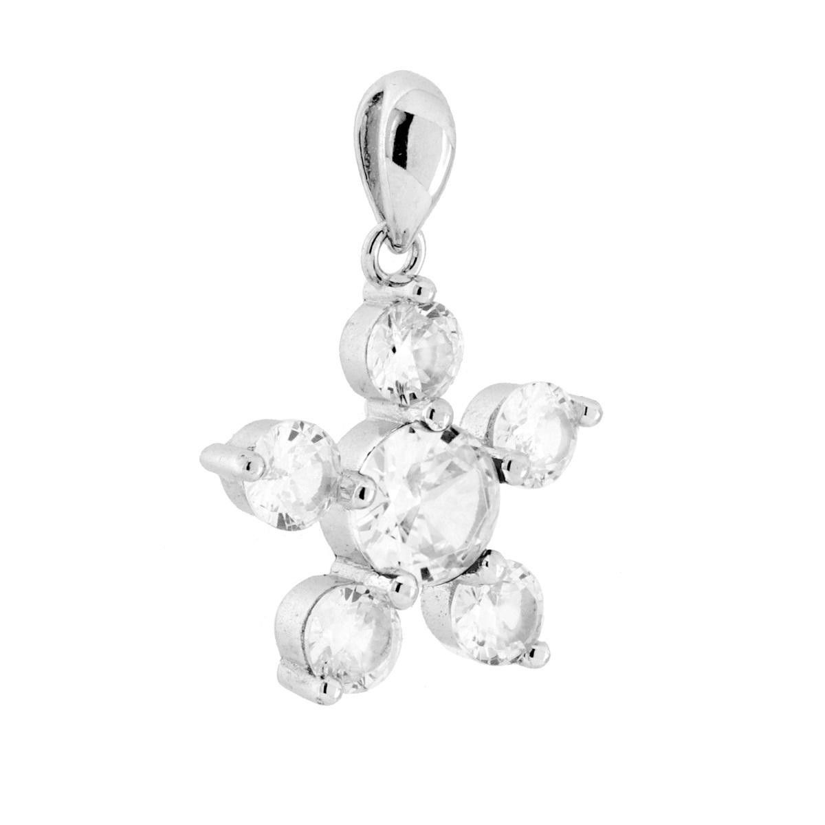 Parure Set Orecchini e Ciondolo Fiore con Cubic Zirconia Bianchi in ARGENTO 925 Galvanica Rodio