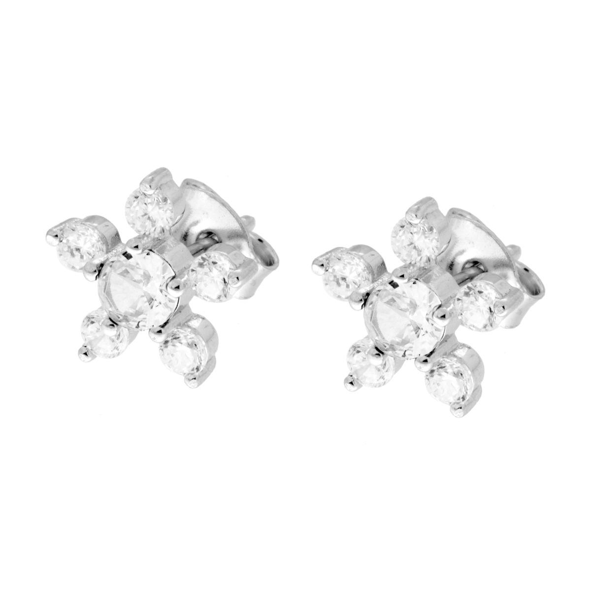 Parure Set Orecchini e Ciondolo Fiore con Cubic Zirconia Bianchi in ARGENTO 925 Galvanica Rodio