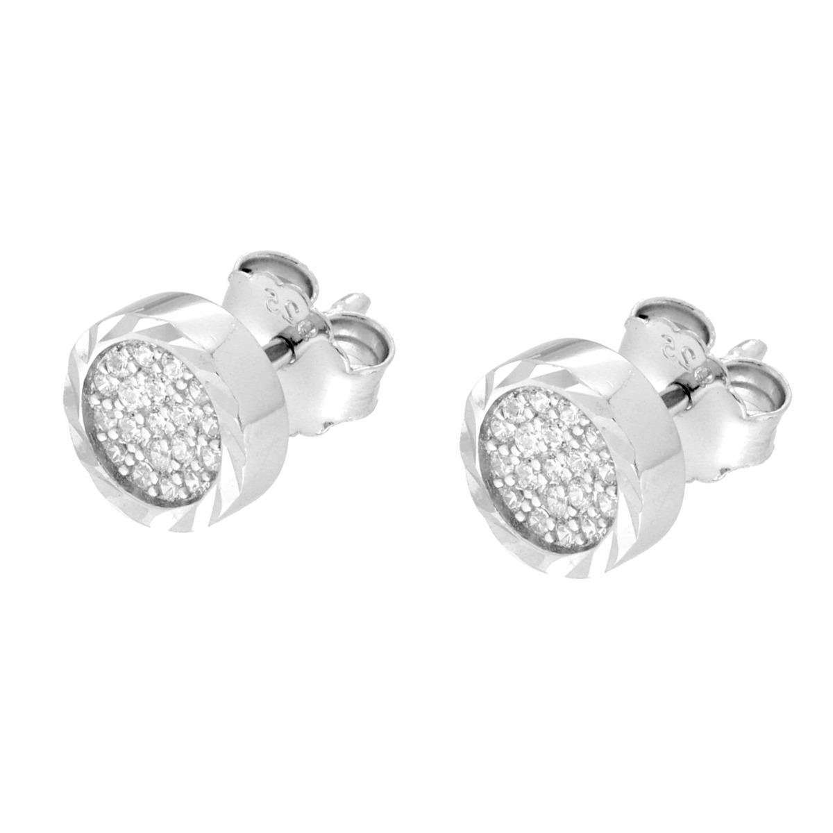 Parure Set Orecchini e Ciondolo Tondo Diamantato con Cubic Zirconia Bianchi in ARGENTO 925 Galvanica Rodio