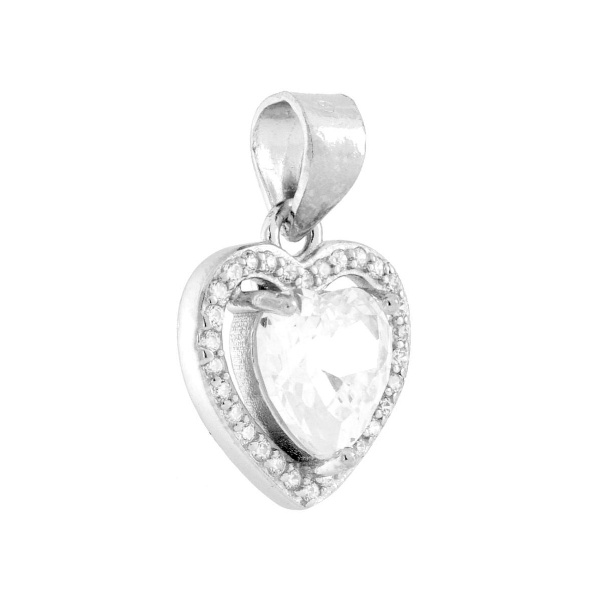 Parure Set Orecchini e Ciondolo Cuore Bianco contornato da Cubic Zirconia Bianchi in ARGENTO 925 Galvanica Rodio