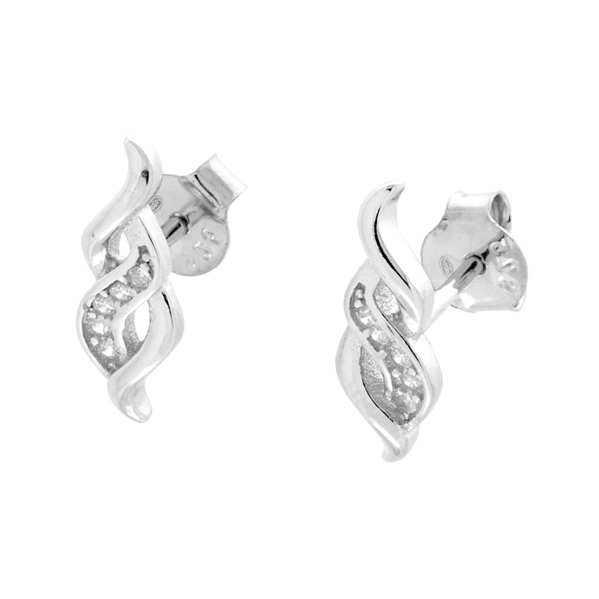 Parure Set Orecchini e Ciondolo Foglia con Cubic Zirconia Bianchi in ARGENTO 925 Galvanica Rodio