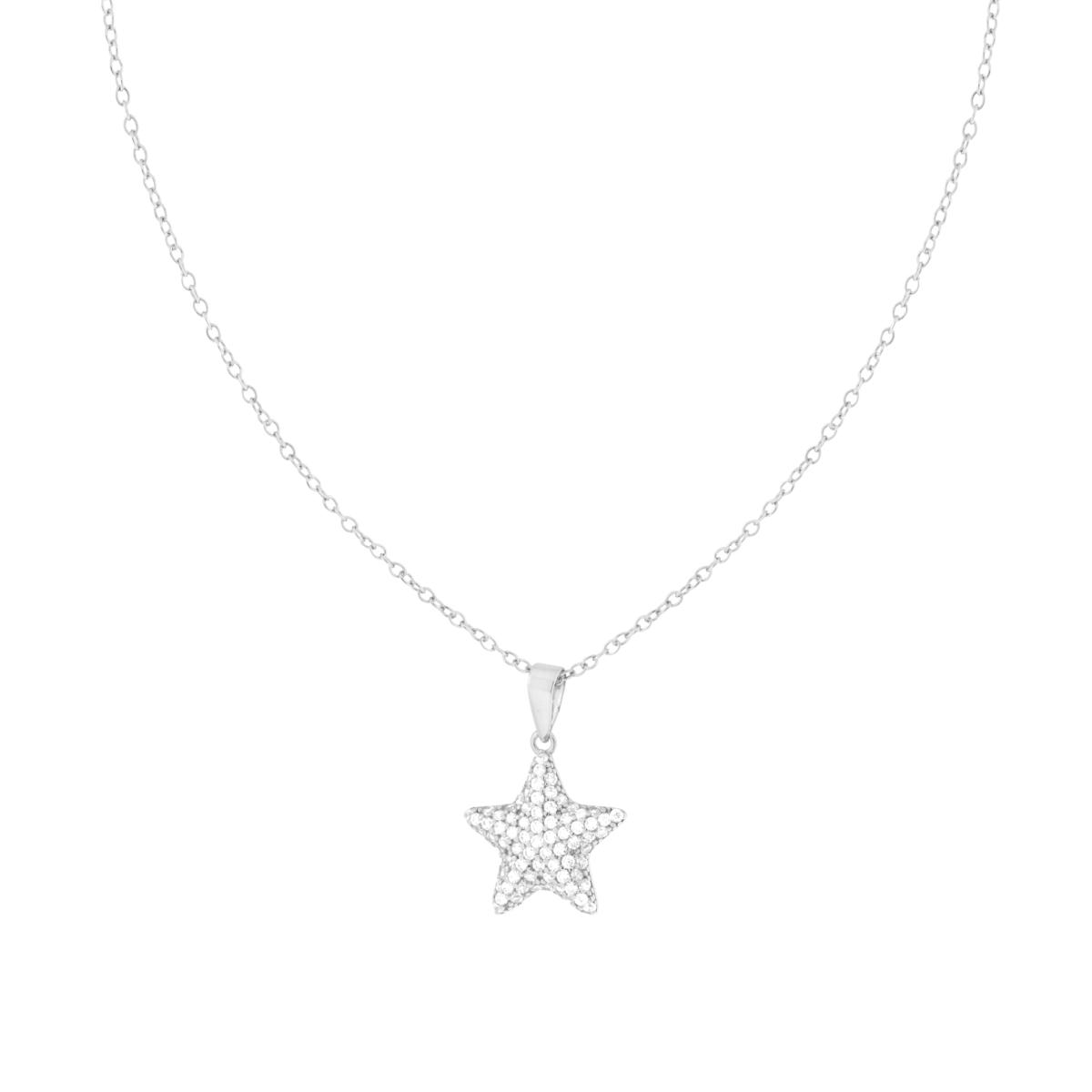 Parure Set Orecchini e Collana Catena Forzatina Diamantata con Stella e Cubic Zirconia Bianchi in ARGENTO 925 Galvanica Rodio