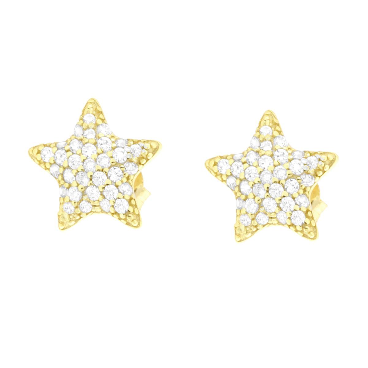 Parure Set Orecchini e Collana Catena Forzatina Diamantata con Stella Cubic e Zirconia Bianchi in ARGENTO 925 Galvanica Oro