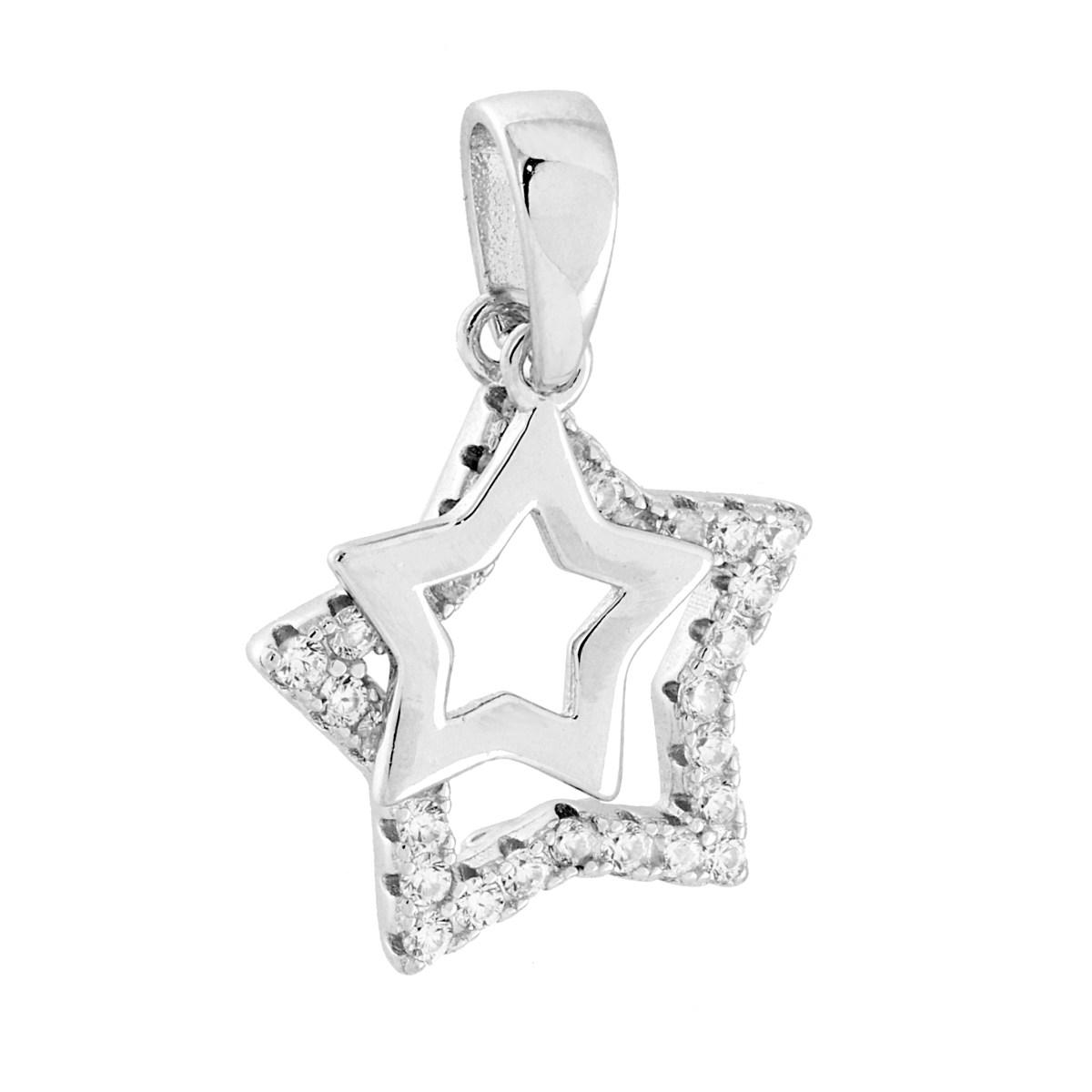 Parure Set Orecchini e Ciondolo Stelle con Cubic Zirconia Bianchi in ARGENTO 925 Galvanica Rodio
