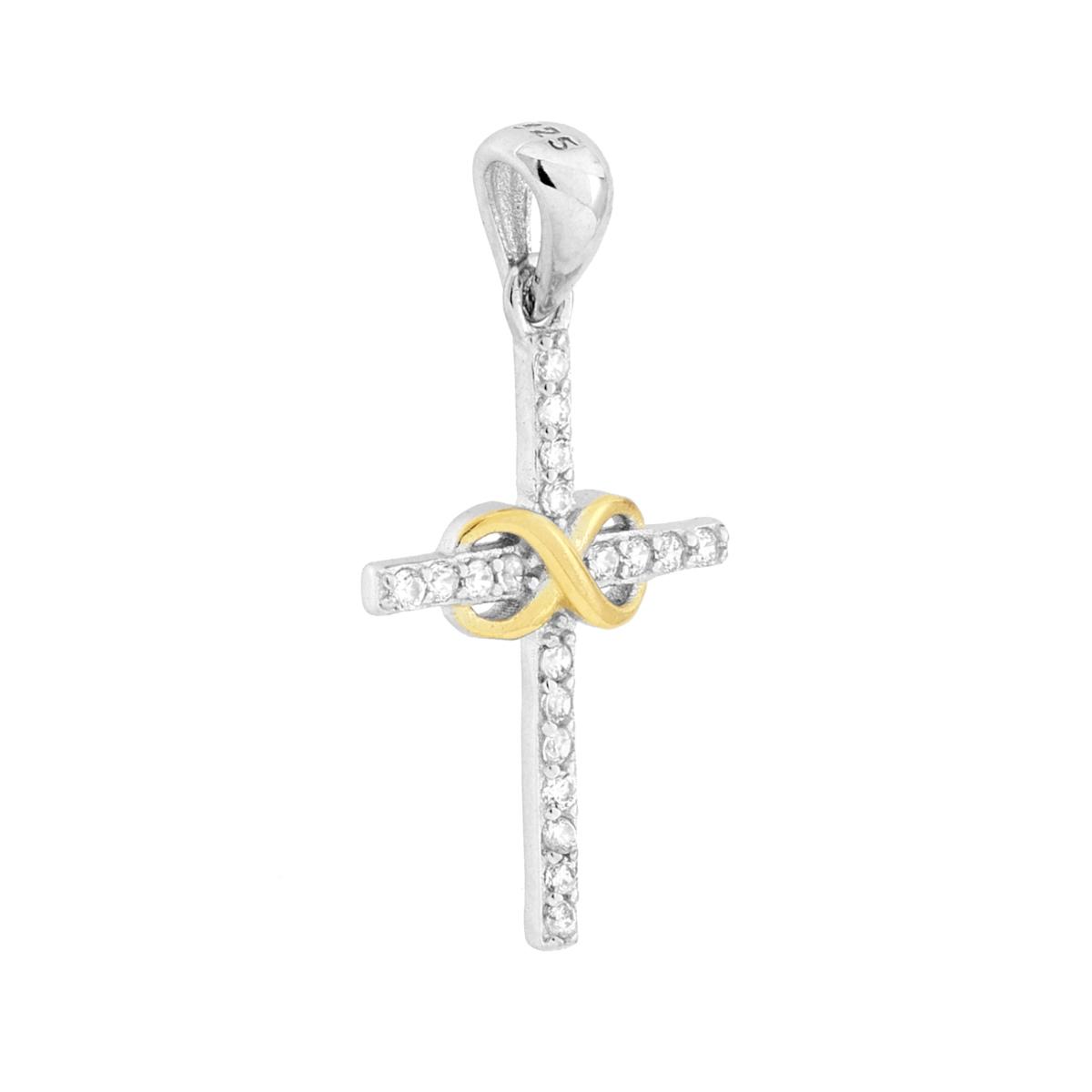 Parure Set Orecchini e Ciondolo Croce con Cubic Zirconia Bianchi e Infinito colore Oro in ARGENTO 925 Galvanica Rodio