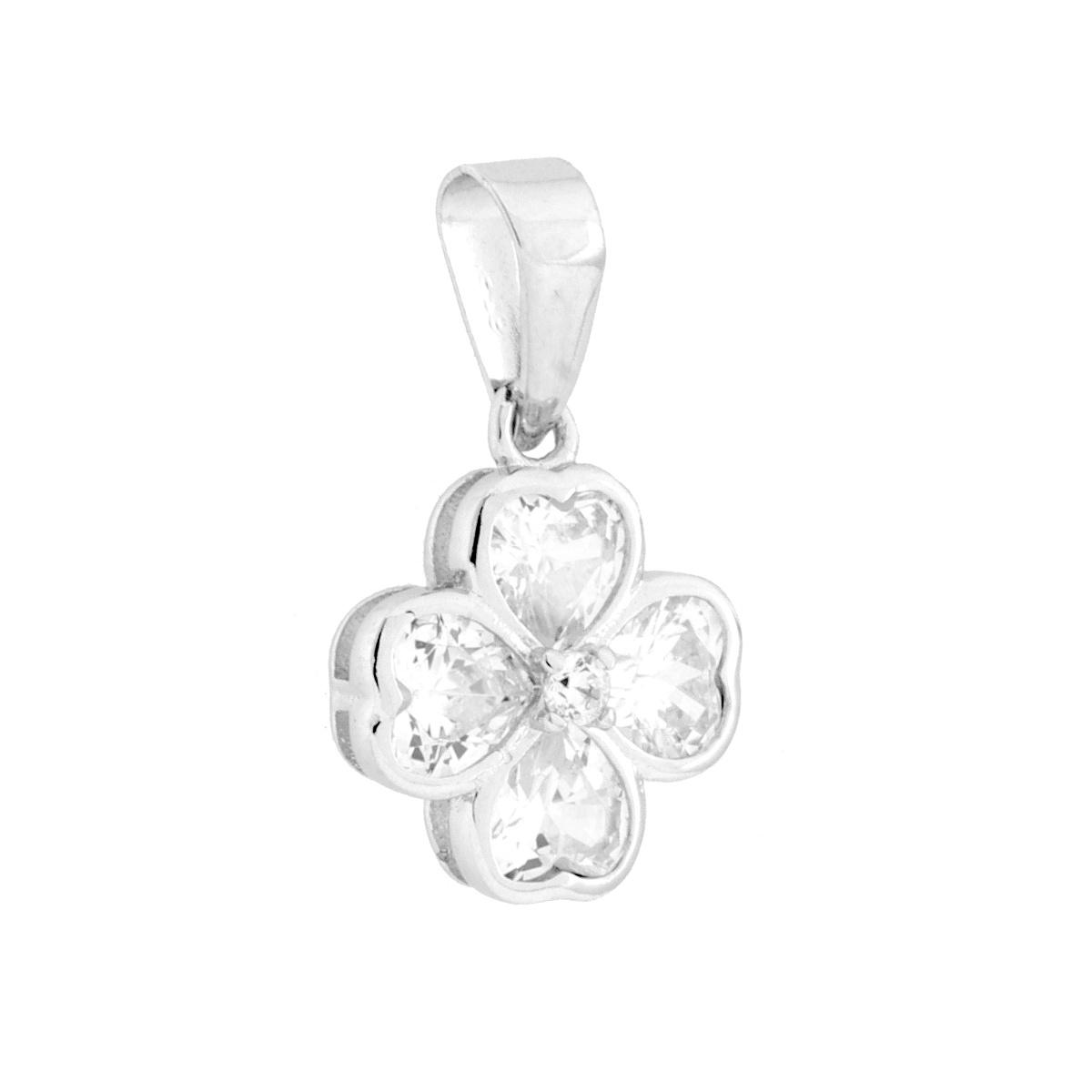 Parure Set Orecchini e Ciondolo Quadrifoglio con Cubic Zirconia Bianchi in ARGENTO 925 Galvanica Rodio