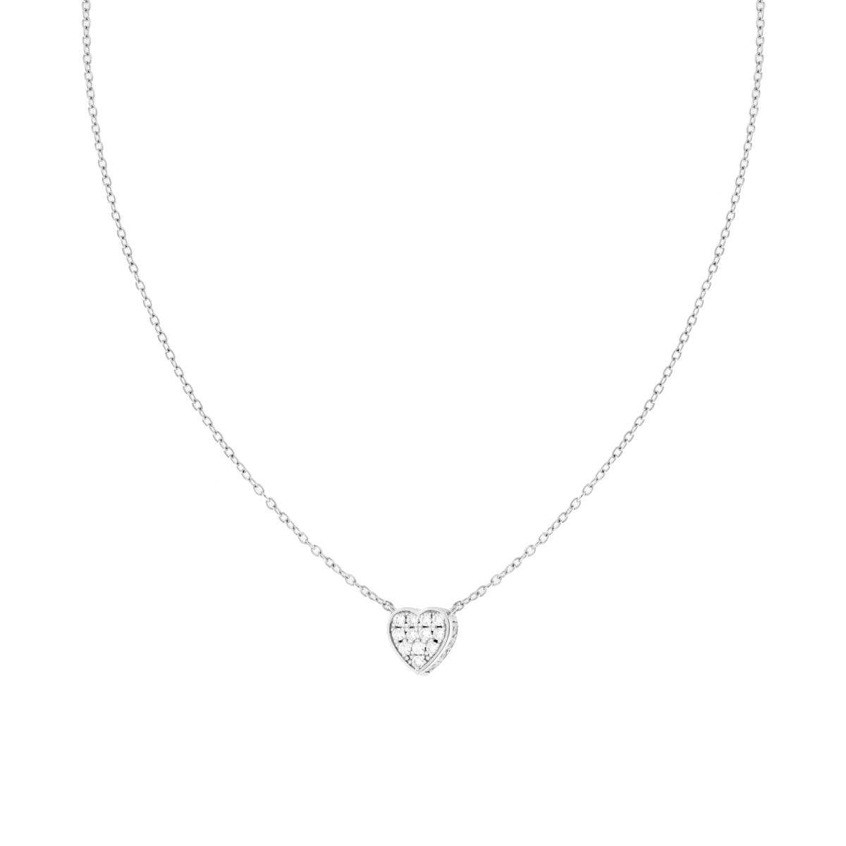 Parure Set Orecchini e Collana Catena Forzatina Diamantata con Cuore Cubic Zirconia Bianchi in ARGENTO 925 Galvanica Rodio