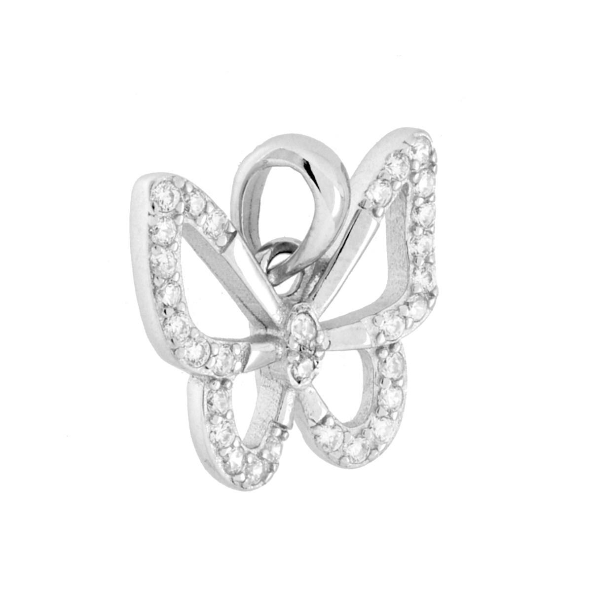 Parure Set Orecchini e Ciondolo Farfalla con Cubic Zirconia Bianchi in ARGENTO 925 Galvanica Rodio