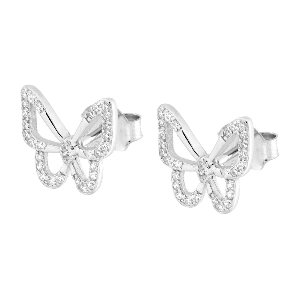Parure Set Orecchini e Ciondolo Farfalla con Cubic Zirconia Bianchi in ARGENTO 925 Galvanica Rodio