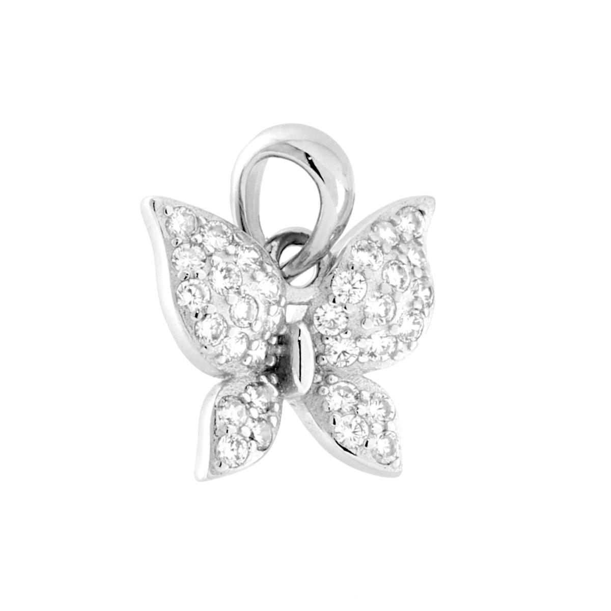 Parure Set Orecchini e Ciondolo Farfalla con Cubic Zirconia Bianchi in ARGENTO 925 Galvanica Rodio
