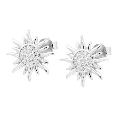 Orecchini Sole con Cubic Zirconia Bianchi in ARGENTO 925 Galvanica Rodio