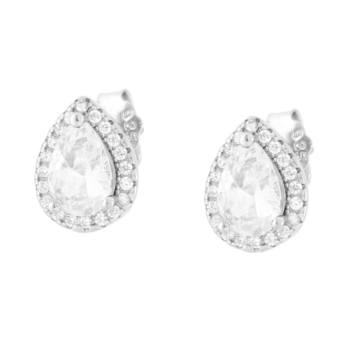 Orecchini Goccia Bianco contornato da Cubic Zirconia Bianchi in ARGENTO 925 Galvanica Rodio