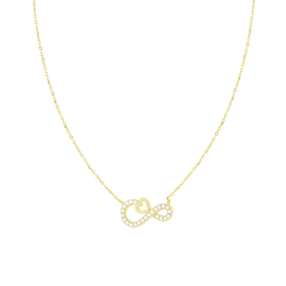 Collana Catena Forzatina Diamantata Infinito Cuore con Cubic Zirconia Bianchi in ARGENTO 925 Galvanica Oro