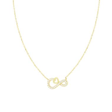 Collana Catena Forzatina Diamantata Infinito Cuore con Cubic Zirconia Bianchi in ARGENTO 925 Galvanica Oro