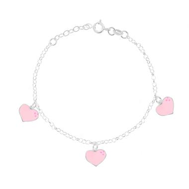 Bracciale Bimbo Bimba Catena Rolo con Cuori e Smalto Rosa in ARGENTO 925