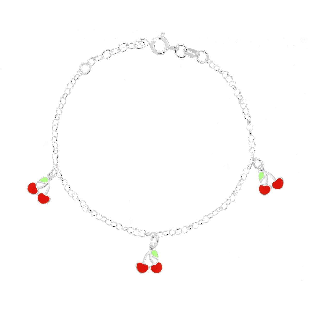 Bracciale Bimbo Bimba Catena Rolo e Ciliegie con Smalto Rosso in ARGENTO 925