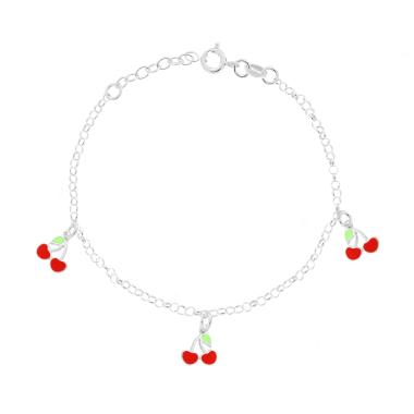 Bracciale Bimbo Bimba Catena Rolo e Ciliegie con Smalto Rosso in ARGENTO 925