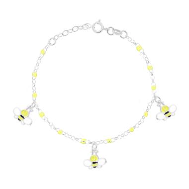 Bracciale Bimbo Bimba Catena Rolo con Palline e Api pendenti con Smalto Giallo in ARGENTO 925