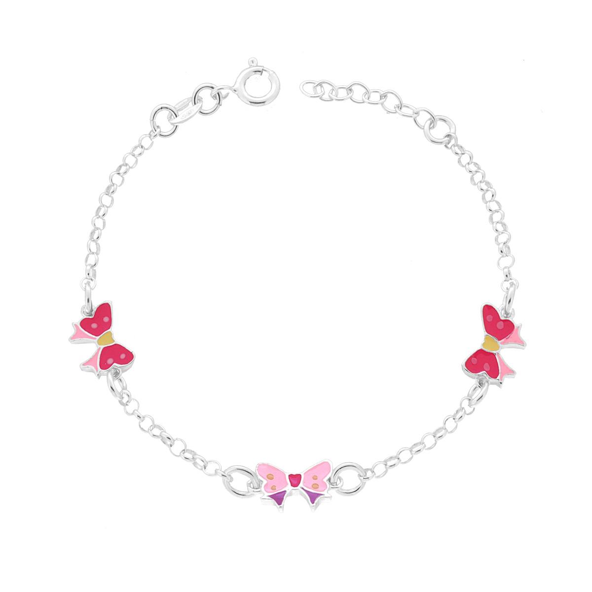 Bracciale Bimbo Bimba Catena Rolo con Fiocchi Smalto Multicolor in ARGENTO 925