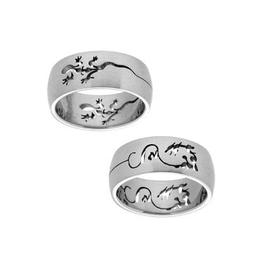 Anello Fascia con Decoro Traforato Drago o Geco in ACCIAIO