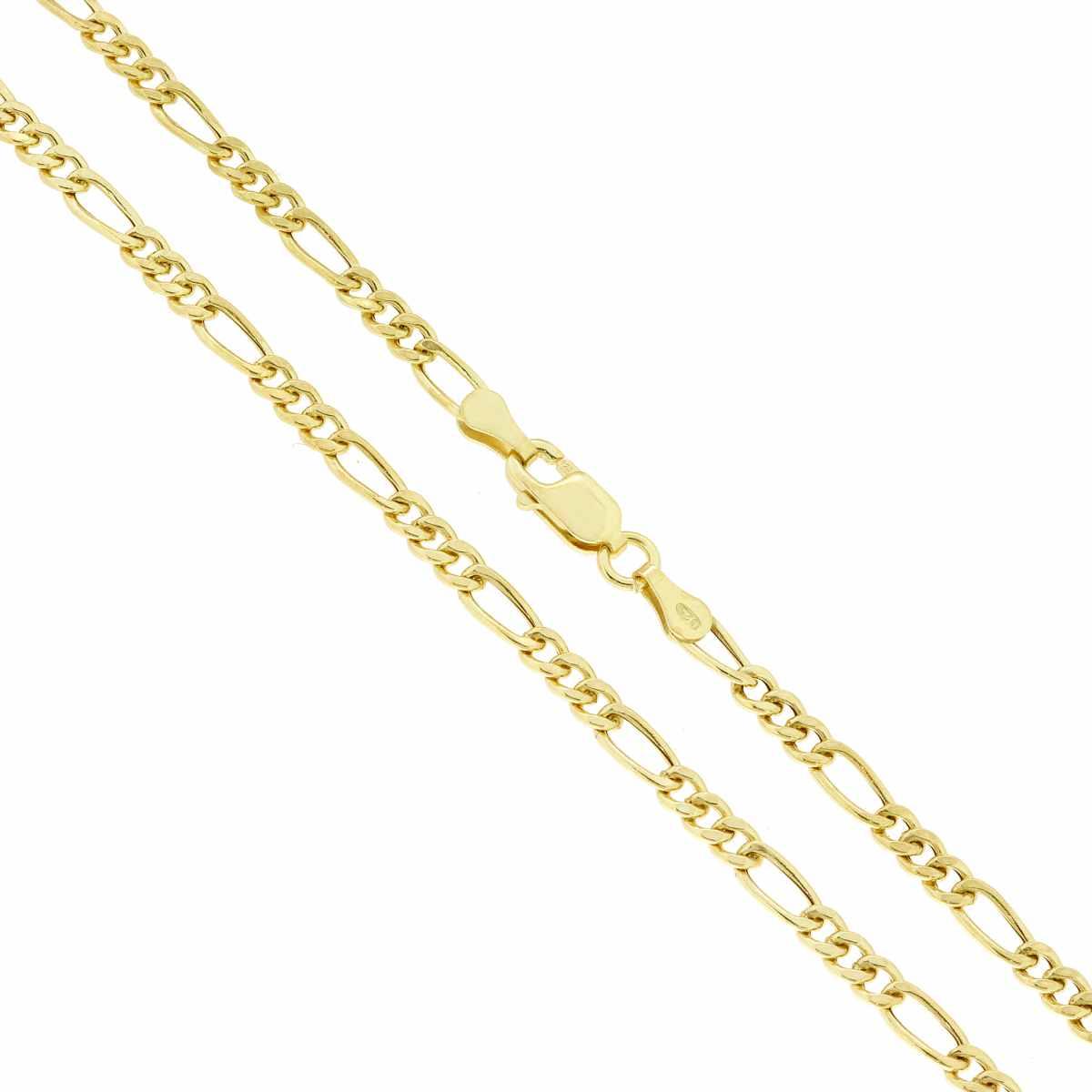 Catena Figaro Alternata 080 3+1 Vuoto sezione mm 3 lunghezza cm 60 in ARGENTO 925 Galvanica Oro