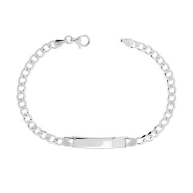 Bracciale Uomo Targa Rettangolare con Catena Grumetta Vuota in ARGENTO 925 Galvanica Rodio
