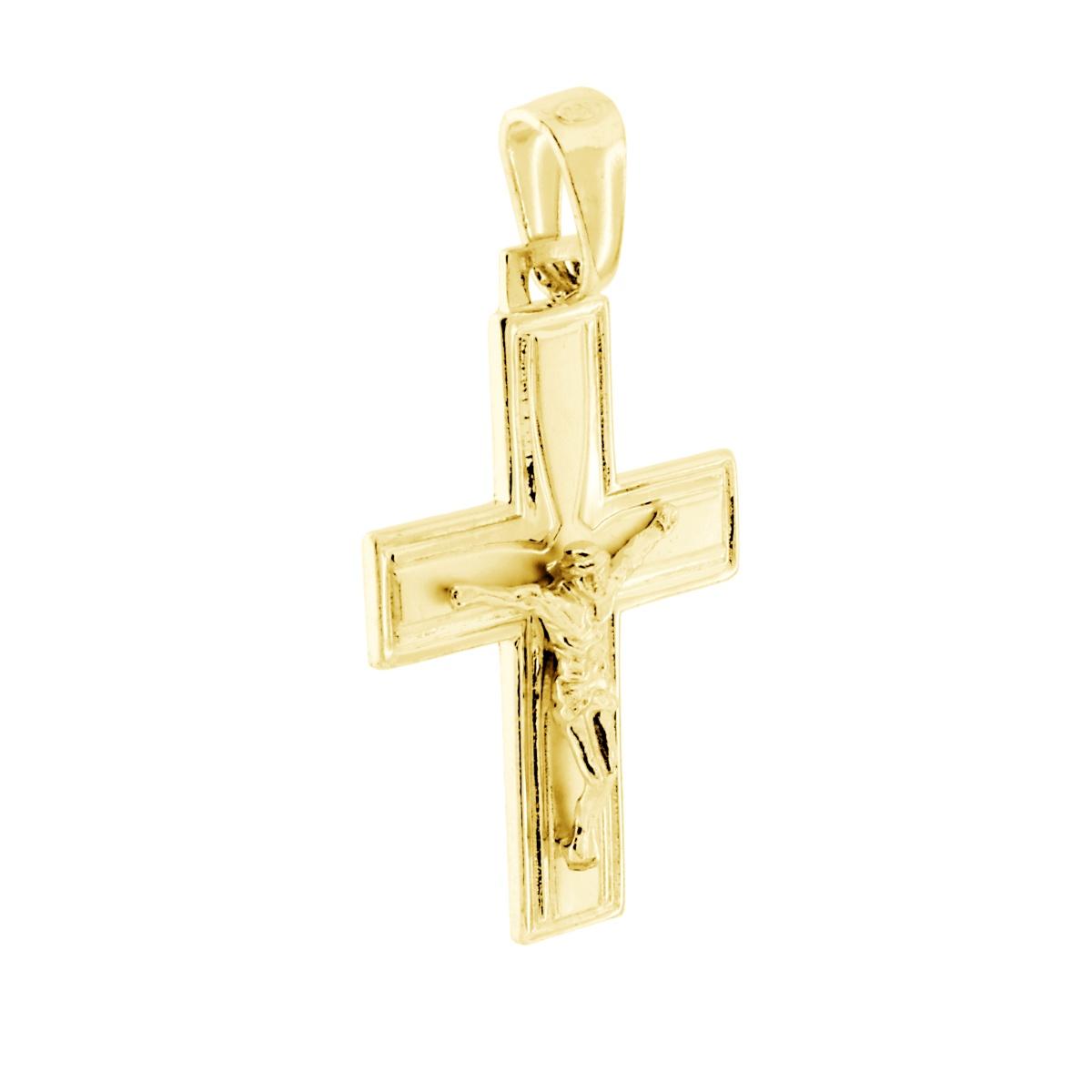 Ciondolo Croce Latina con Cristo in ARGENTO 925 Galvanica Oro