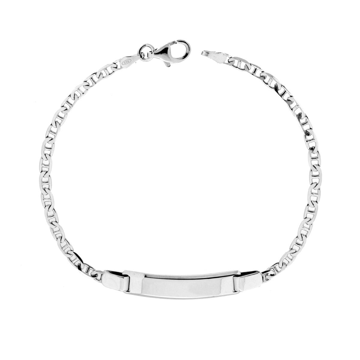 Bracciale Targa Plain con Catena Traversino Extraflat 080 mm 3 cm 19 in ARGENTO 925 Galvanica Rodio
