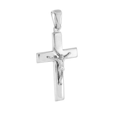 Ciondolo Croce Latina con Gesù Cristo in ARGENTO 925 Galvanica Rodio