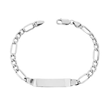 Bracciale Targa Plain con Catena Figaro alternata 3+1 mm 6.3 cm 20 in ARGENTO 925 Galvanica Rodio