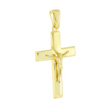 Ciondolo Croce Latina con Cristo in ARGENTO 925 Galvanica Rodio