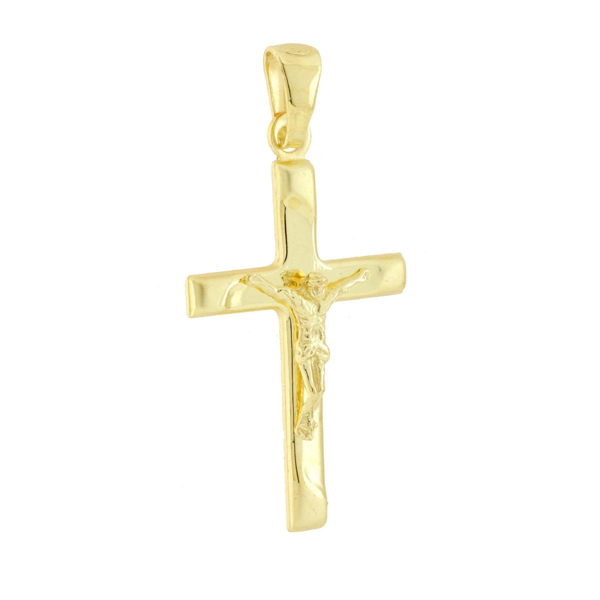 Ciondolo Croce Latina con Cristo in ARGENTO 925 Galvanica Oro