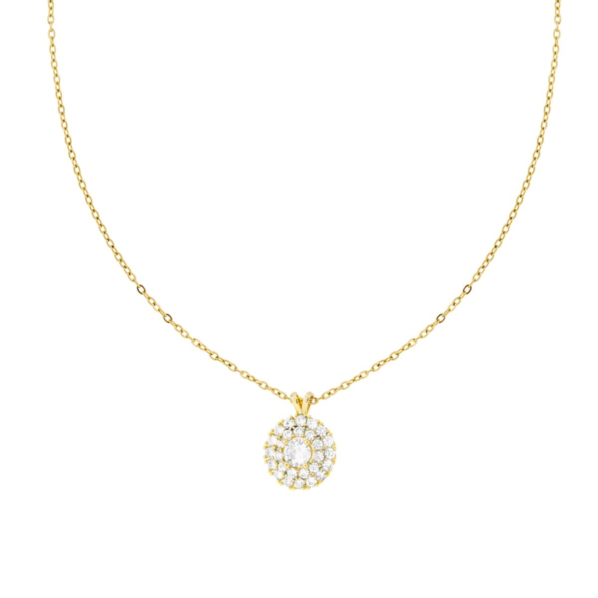 Collana Catena Forzatina Diamantata Tondo con Crystal Bianchi in ACCIAIO e OTTONE colore Oro