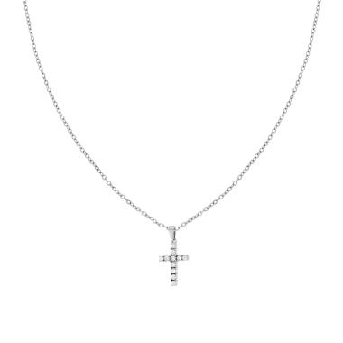 Collana Catena Forzatina Diamantata e Croce con Crystal Bianchi in ACCIAIO