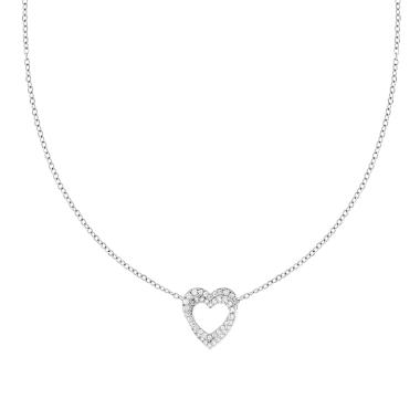 Collana Catena Forzatina Diamantata con Cuori incrociati e Crystal Bianchi in ACCIAIO e OTTONE