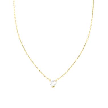 Collana Catena Forzatina Diamantata con Punto Luce Cuore Crystal Bianco in ACCIAIO colore Oro