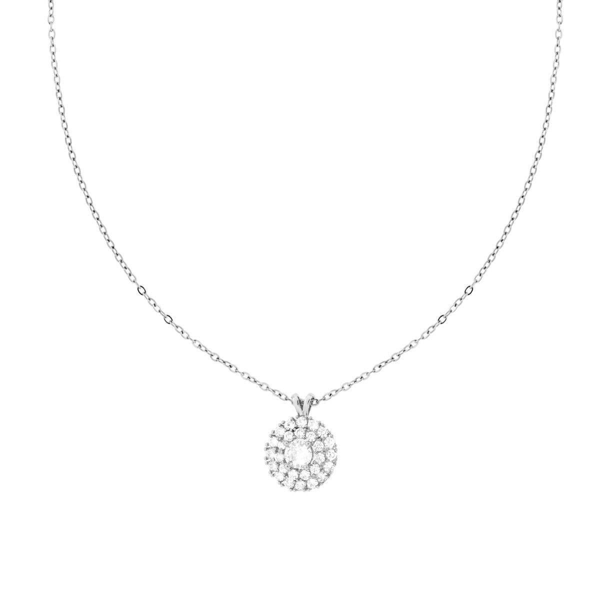 Collana Catena Forzatina Diamantata Tondo con Crystal Bianchi in ACCIAIO e OTTONE