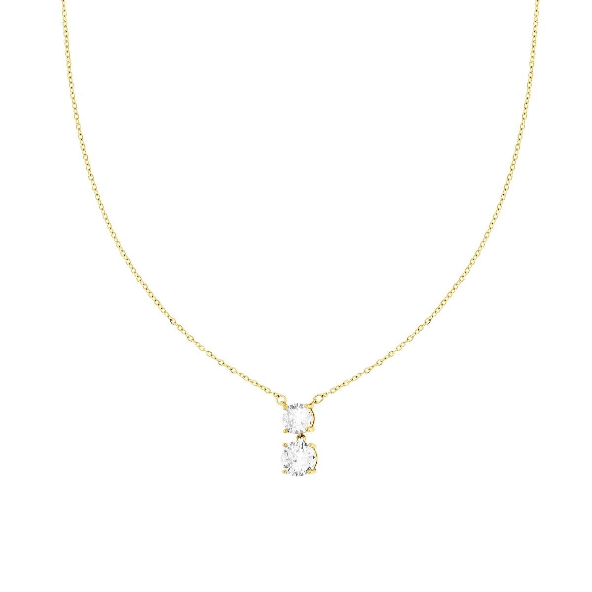 Collana Catena Forzatina Diamantata con doppio Punto Luce e Crystal Bianchi in ACCIAIO colore Oro