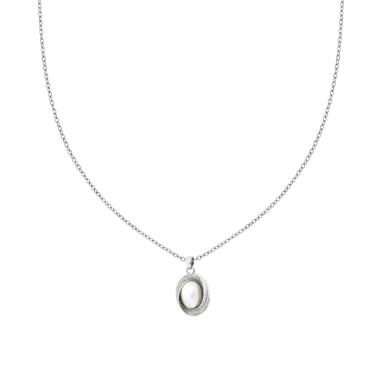 Collana Catena Forzatina Diamantata con Ovale Diamantato con Perla in ACCIAIO e OTTONE