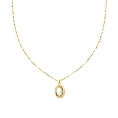 Collana Catena Forzatina Diamantata con Ovale Diamantato con Perla in ACCIAIO e OTTONE colore Oro