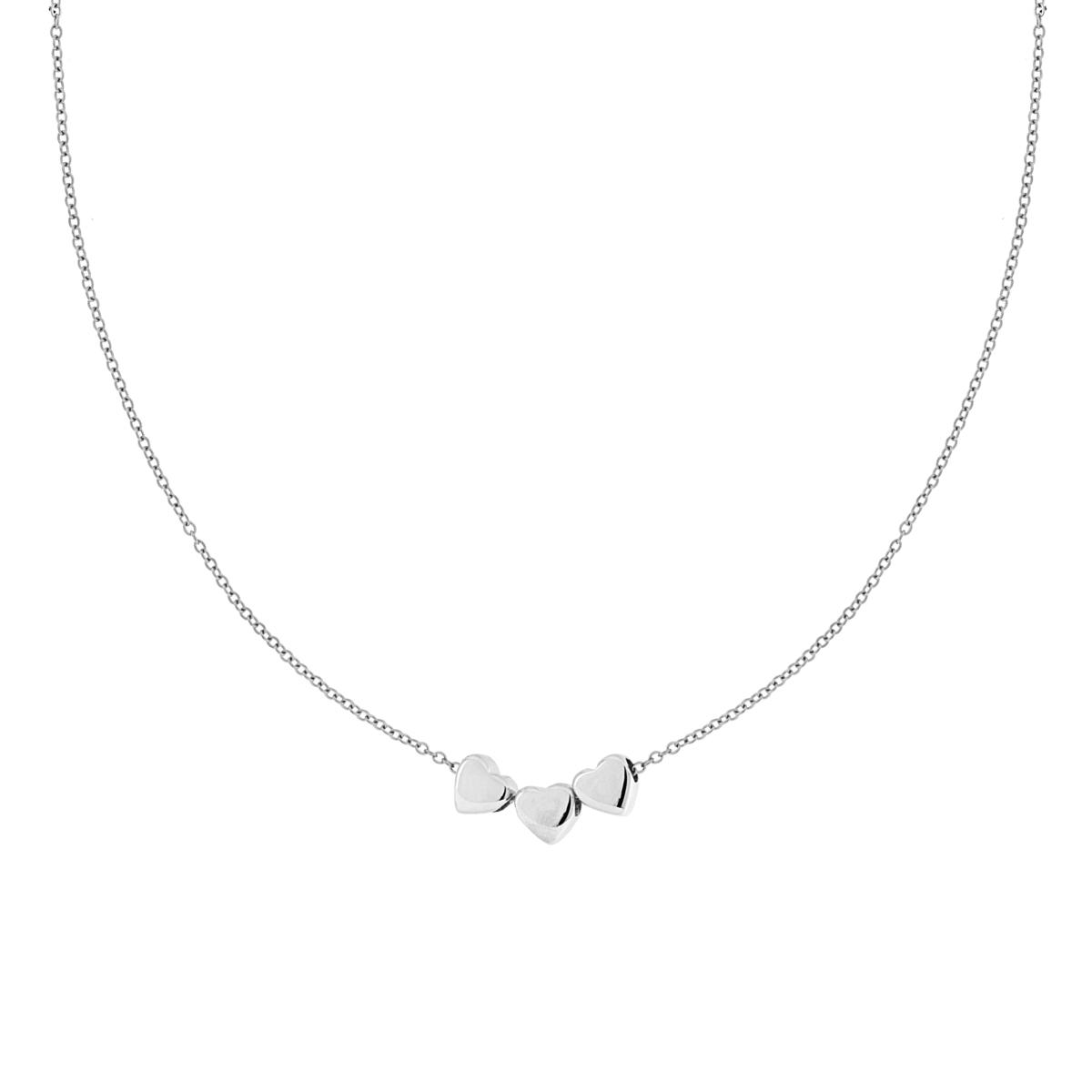 Collana Catena Forzatina Diamantata con tre Cuori Bombati passanti in ACCIAIO