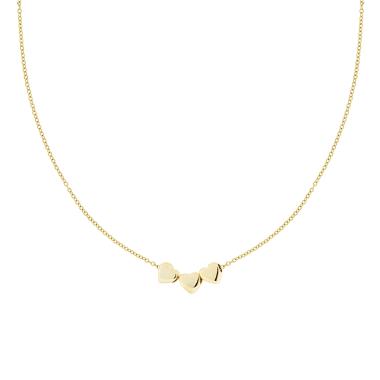 Collana Catena Forzatina Diamantata con tre Cuori Bombati passanti in ACCIAIO colore Oro