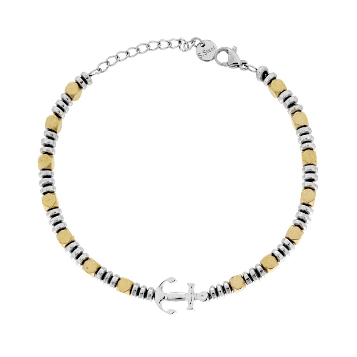 Bracciale Catena Cubetti colore Oro con Ancora in ACCIAIO