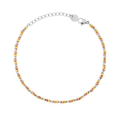 Bracciale Catena con Palline Diamantate mm 2.5 in ACCIAIO colore Acciaio Oro Rosa